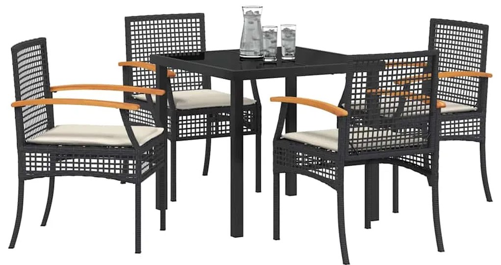 Conjunto de Jantar de Jardim com 5 Peças e Almofadas em Polyrattan Pre