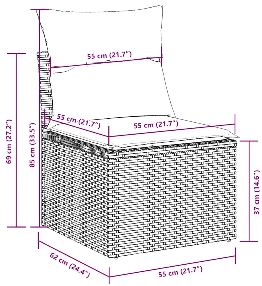 11 pcs conjunto sofás de jardim c/ almofadões vime PE cinzento