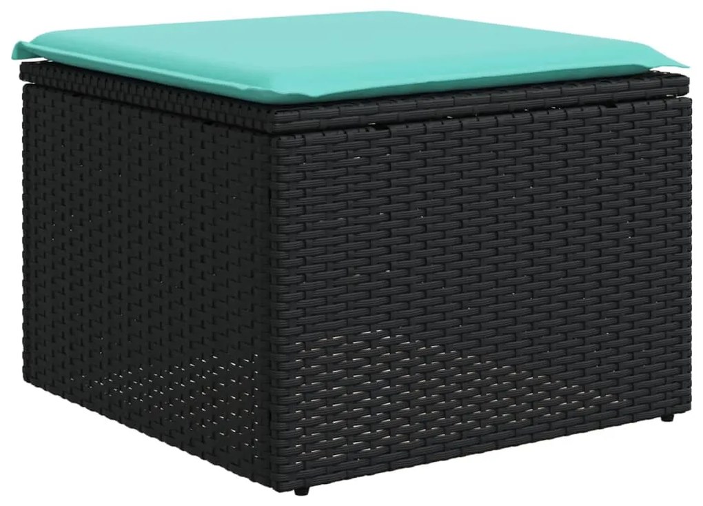 8 pcs conjunto de sofás p/ jardim c/ almofadões vime PE preto