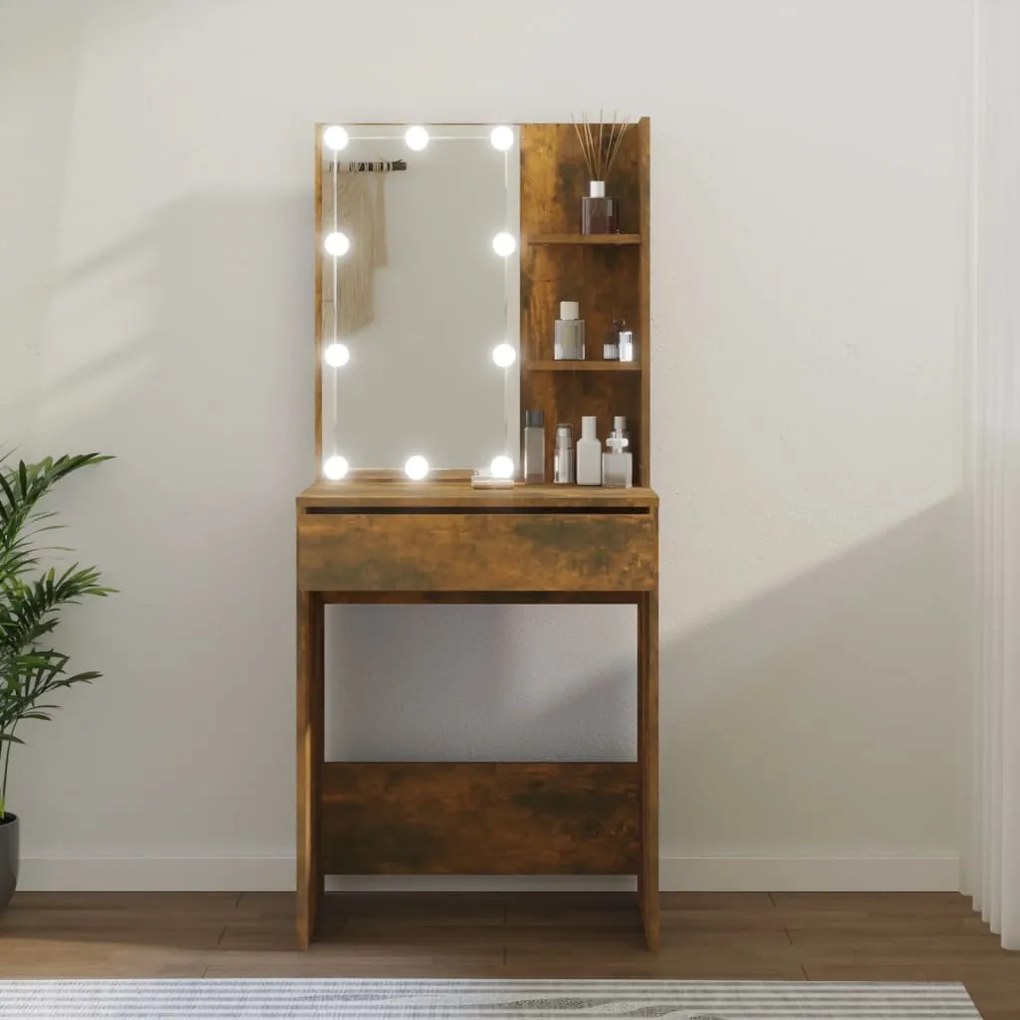 820442 vidaXL Toucador com LEDs 60x40x140 cm cor carvalho fumado