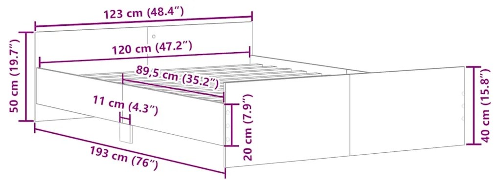 Estrutura de cama com cabeceira e pés 120x190 cm branco