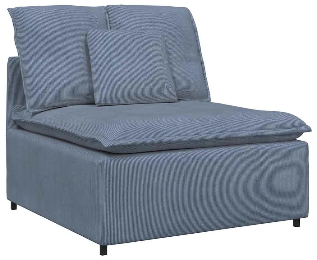 Sofá modular com almofadas tecido corduroy azul