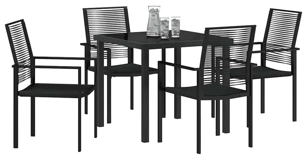 Conjunto de jantar de jardim com 5 peças em PVC rattan preto