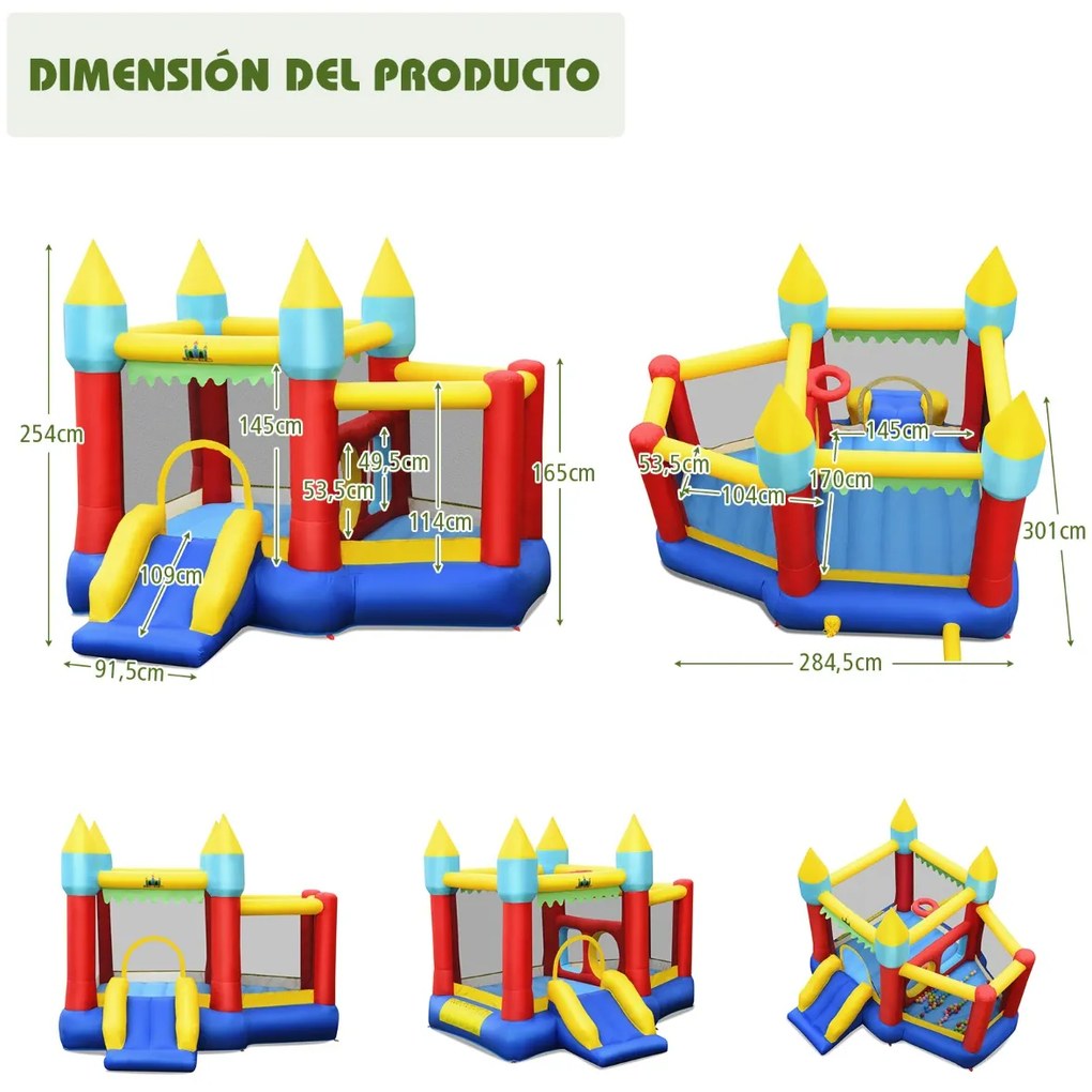 Castelo insuflável com piscina com 100 bolas, escorrega, brinquedo perfeito para crianças com compressor, 301 x 313 x 245 cm Multicolorido