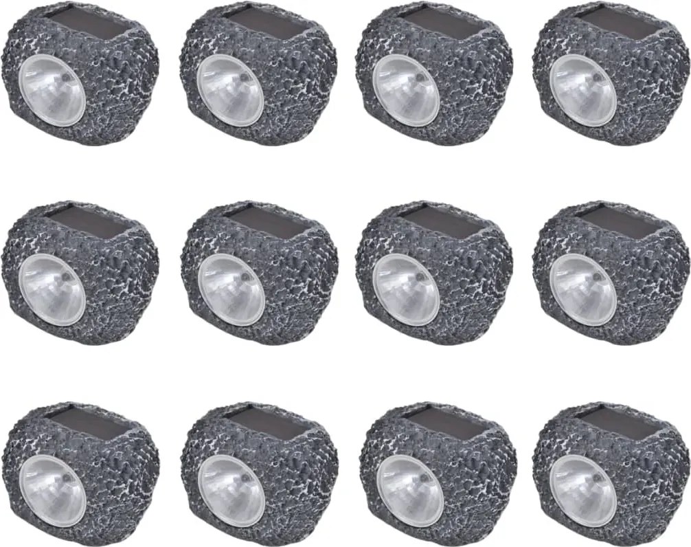 Holofote de exterior c/ LEDs energia solar 12 pcs forma de pedra