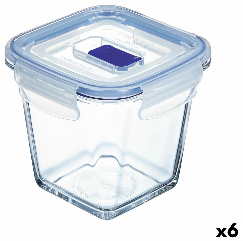 Lancheira Hermética Luminarc Pure Box Active 11,4 x 11,4 x 11 cm 750 ml Duas cores Vidro (6 Unidades)