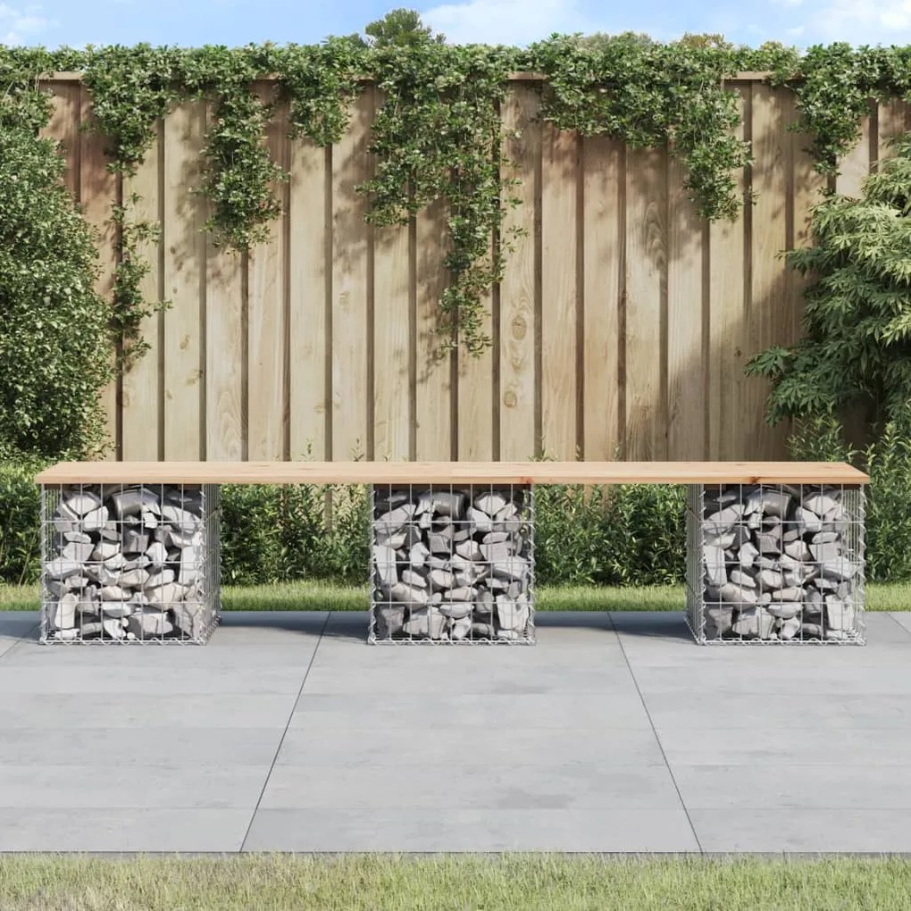 vidaXL Banco de jardim c/ design gabião 203x44x42 cm pinho maciço