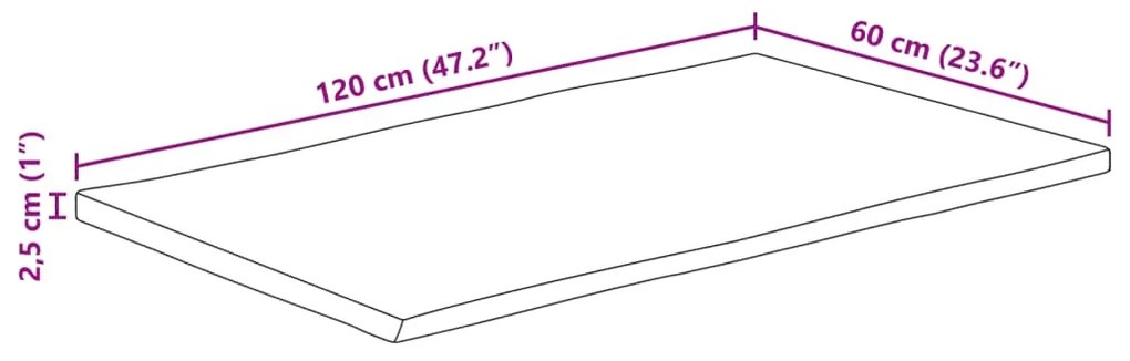 Tampo de mesa c/borda viva 120x60x2,5cm mangueira áspera maciça