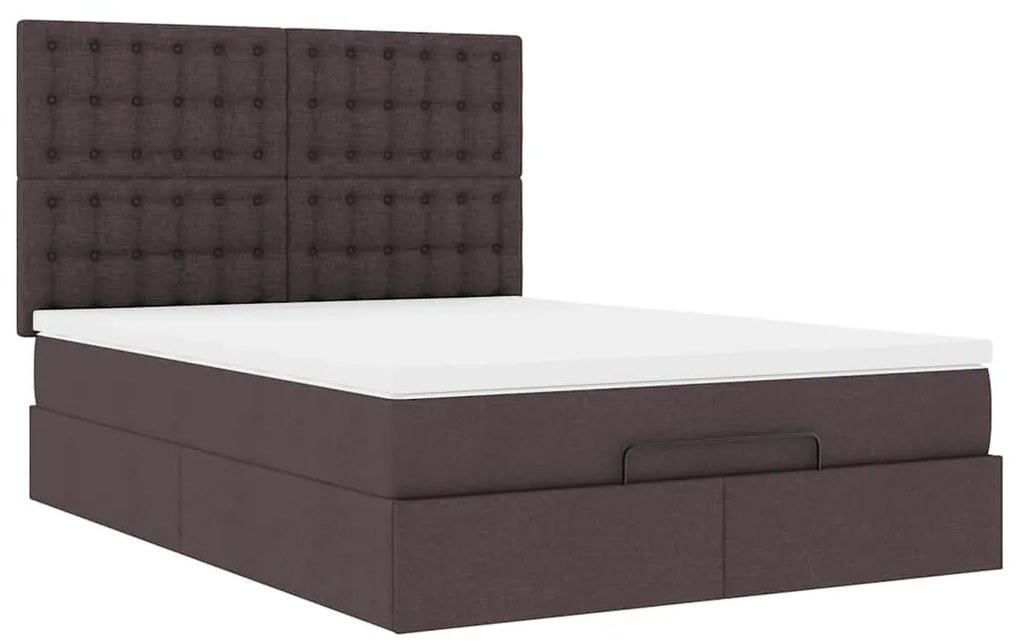 Estrutura cama otomana colchão 140x200cm tecido castanho escuro