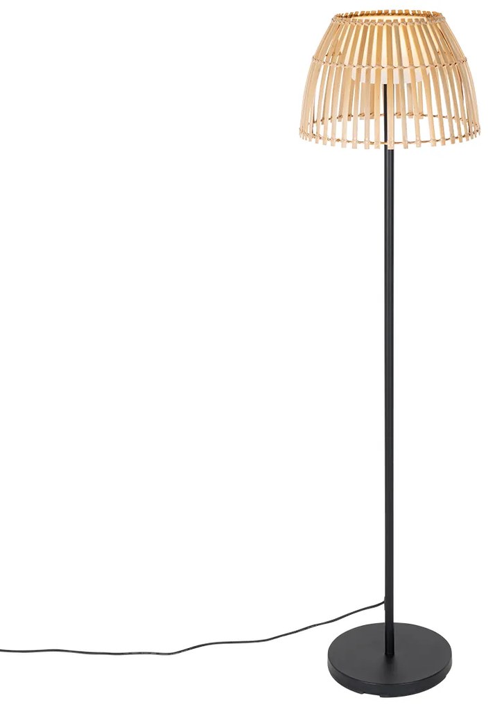 Candeeiro de chão rural preto com bambu incl. LED - Kaiser Rústico