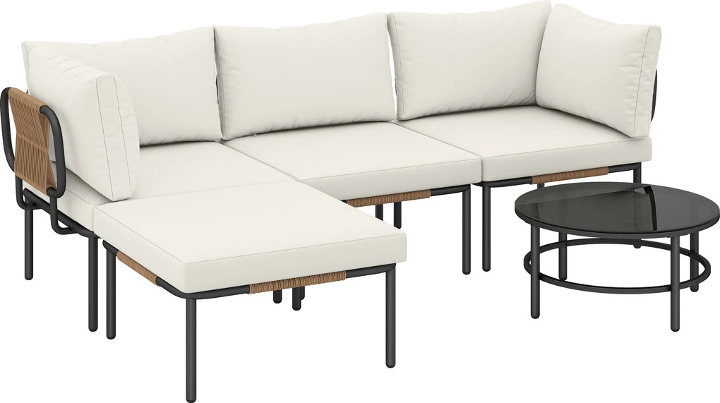 Outsunny Conjunto de Jardim 5 Peças, Rattan Modular em L com Almofadas, Cor Caqui | Aosom Portugal