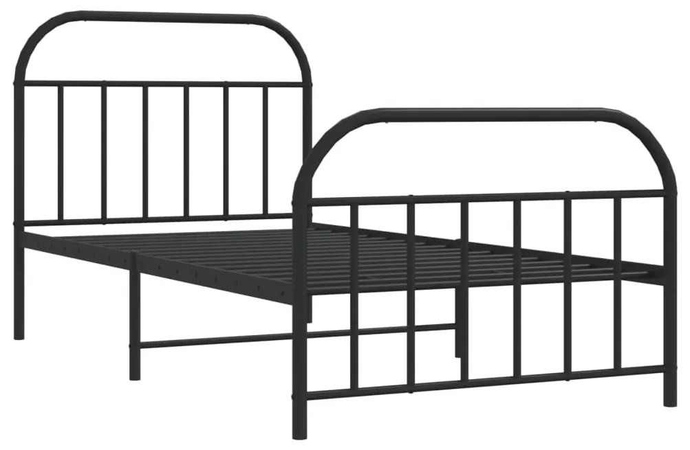 Estrutura de cama com cabeceira e pés 107x203 cm metal preto
