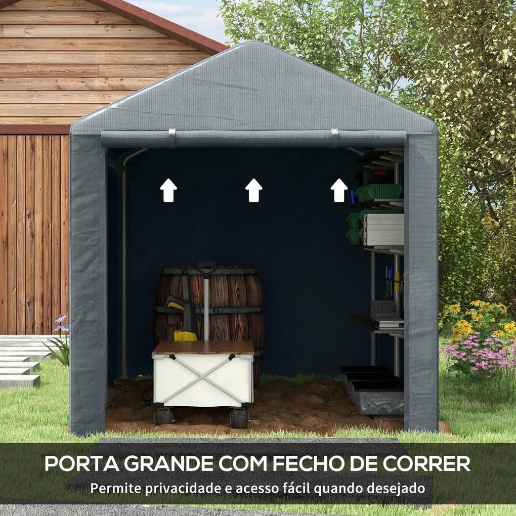 Abrigo Jardim para Ferramentas Bicicletas e Motos 1,6x2,2x1,7 cm Garagem Portátil com 2 Habitações Cinza Escuro