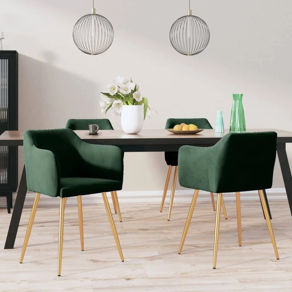 vidaXL Cadeiras de jantar 4 pcs veludo verde-escuro