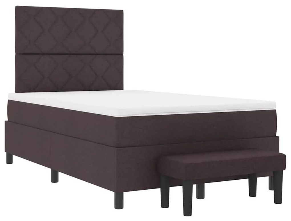 Cama Box com Colchão e Banco Castanho Escuro 120x200 cm Tecido