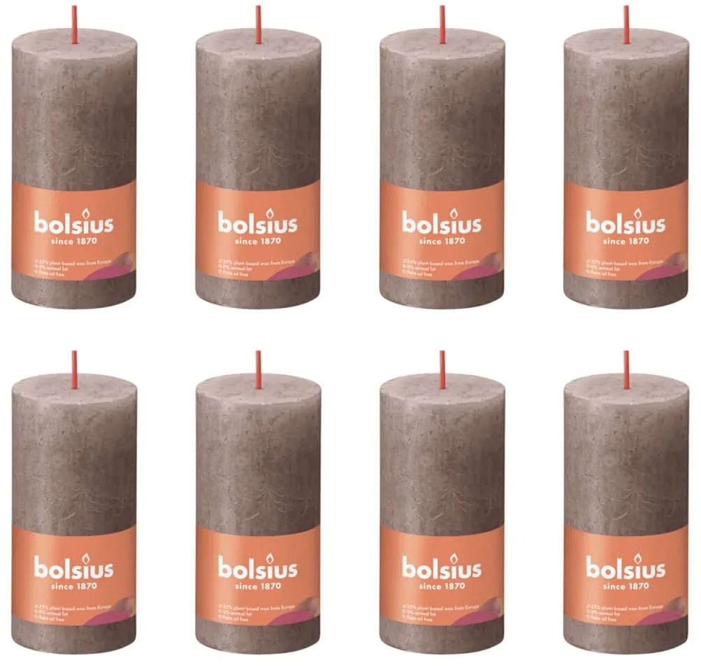 440797 Bolsius Velas rústicas cilíndricas Shine 8 pcs 100x50 mm cinza-acast.