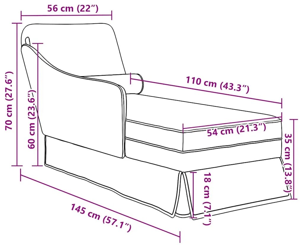 Chaise-longue com almofada e apoio braço direito veludo amarelo