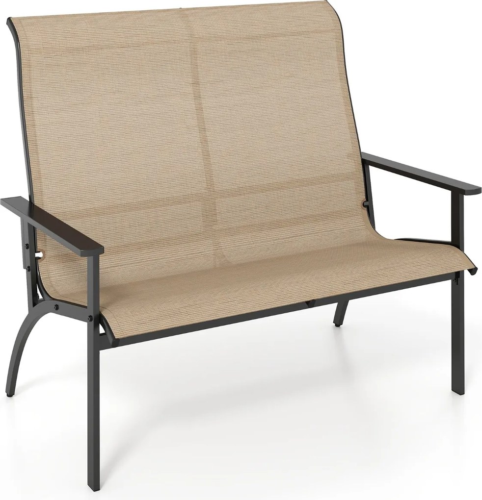 Banco de jardim com encosto ligeiramente inclinado 120 x 81 x 106 cm e apoios para os braços com estrutura metálica Castanho