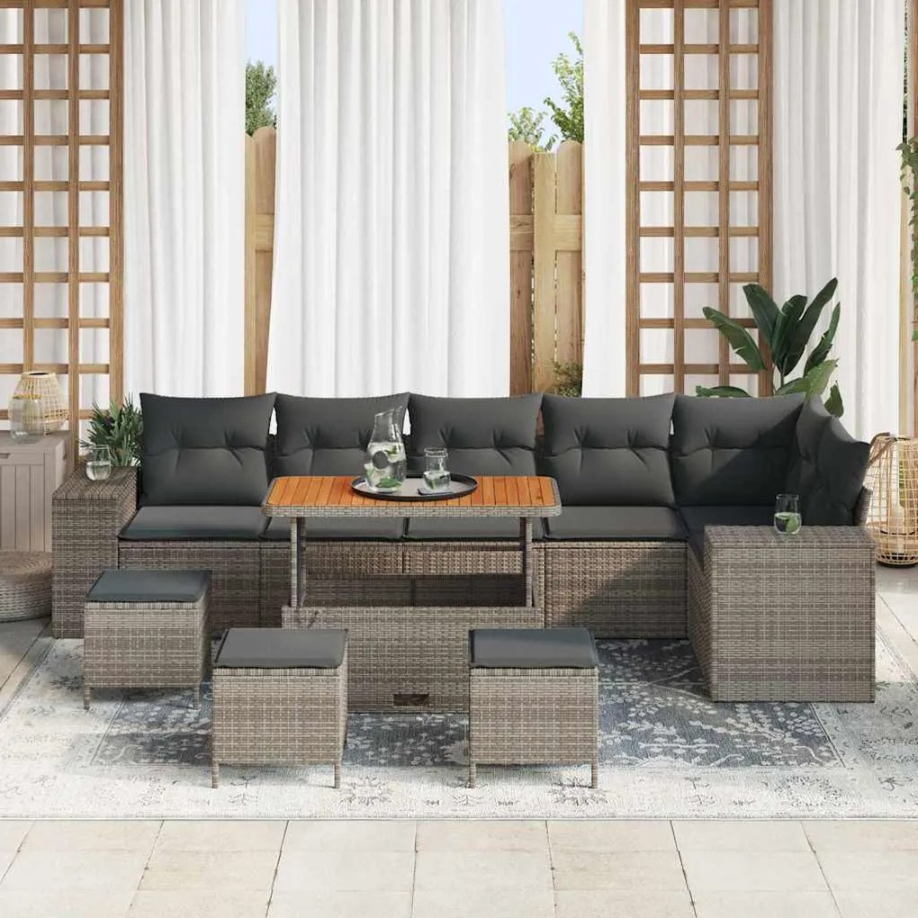 Conjunto de Sofás para Jardim de 10 Peças com Almofadas Cinza Poliprop