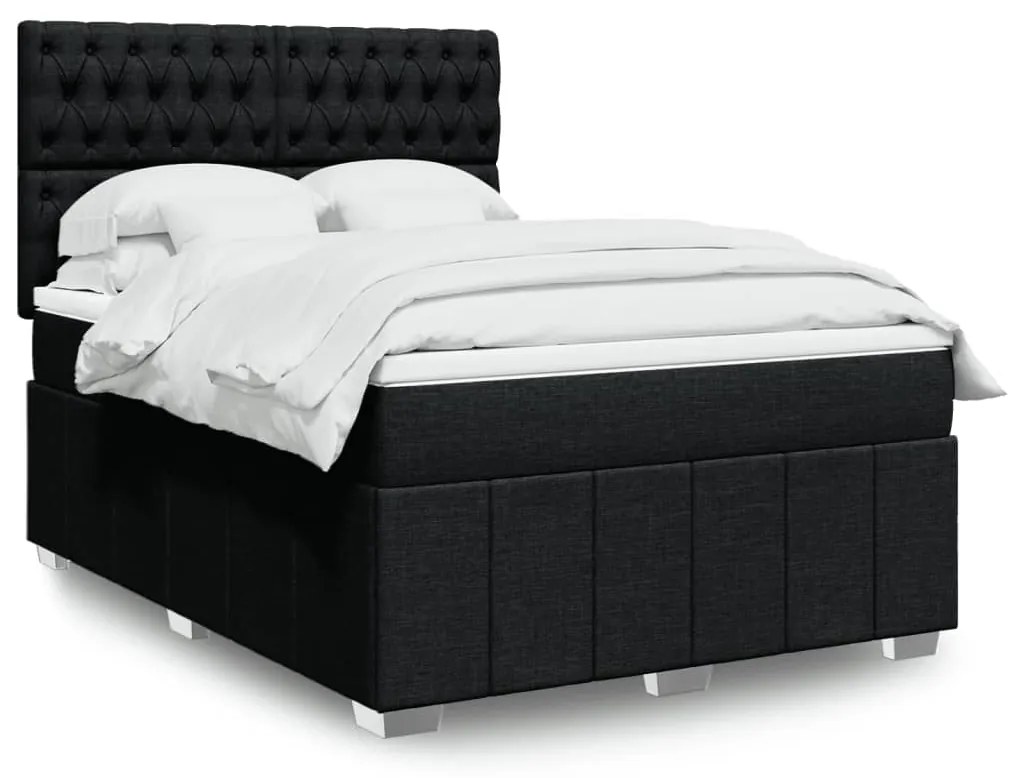 vidaXL Cama com molas/colchão 140x200 cm tecido preto
