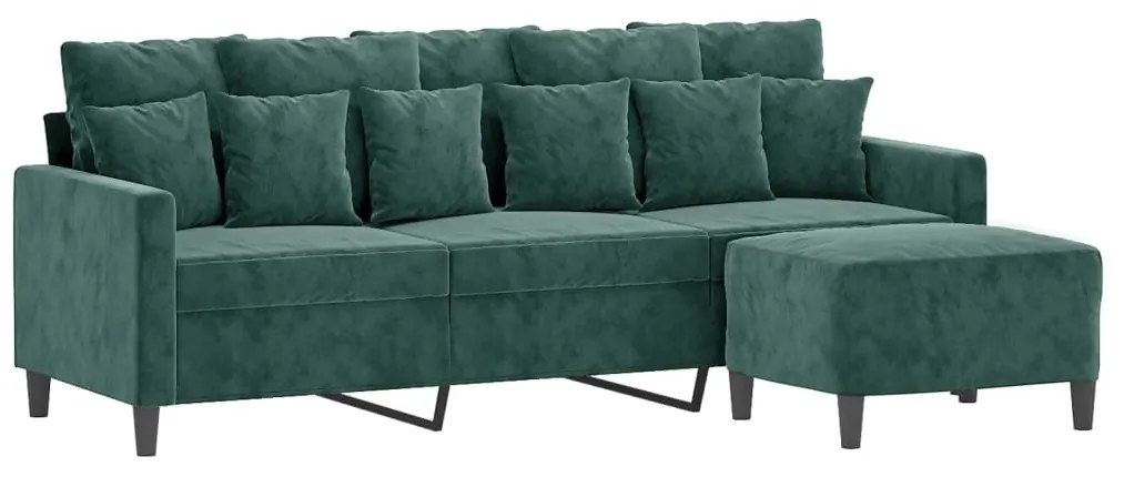 Sofá de 3 lugares com apoio de pés 180 cm veludo verde-escuro
