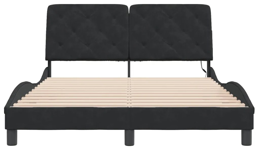 Estrutura de cama c/ luzes LED 140x190 cm veludo preto