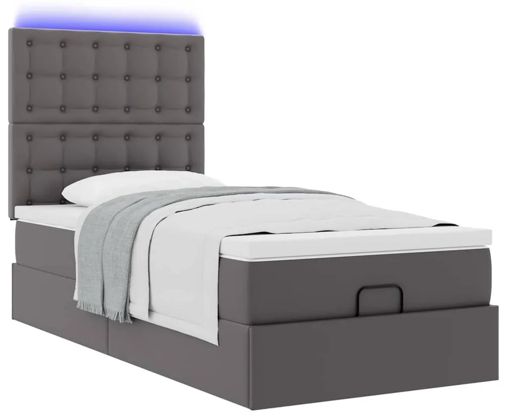 moldura de cama síriaXL otomana com colchão cinza 90x200cm couro falso