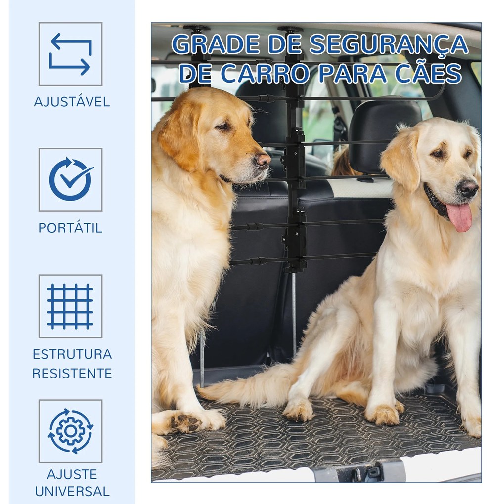 Grade de Segurança Carro para Cães Ajustável 150x9x76-124 cm Grade de Segurança Universal para Porta Malas para Carros Grade de Segurança de Aço Preto