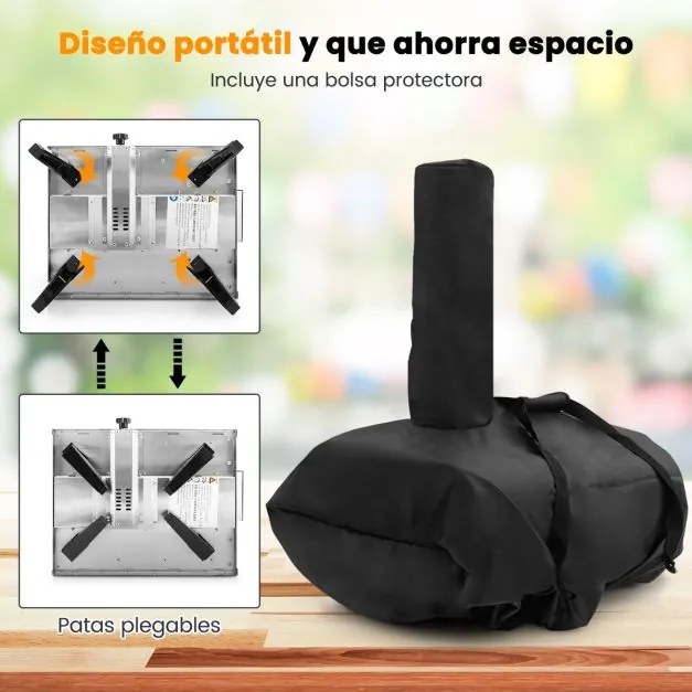Forno de pizza portátil com pedra para pizza de 30 cm Fogão de pizza multiusos a pellets, carvão de madeira 75 x 42 x 70 cm