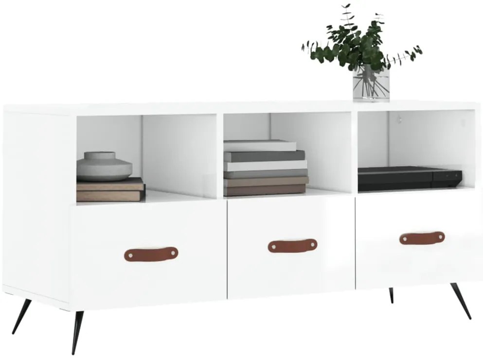 Móvel para TV 102x36x50 cm derivados madeira branco brilhante