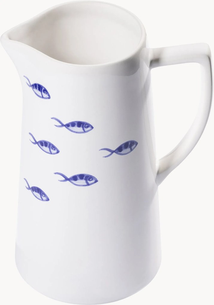 Jarro de água artesanal Blauer Fischschwarm, 1,2 L