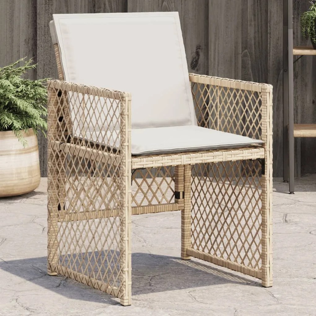 vidaXL Cadeiras de jardim com almofadões 4 pcs vime PE bege