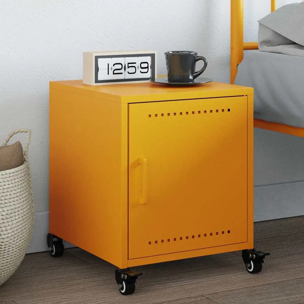 vidaXL Mesa de cabeceira 36x39x43,5 cm aço amarelo mostarda