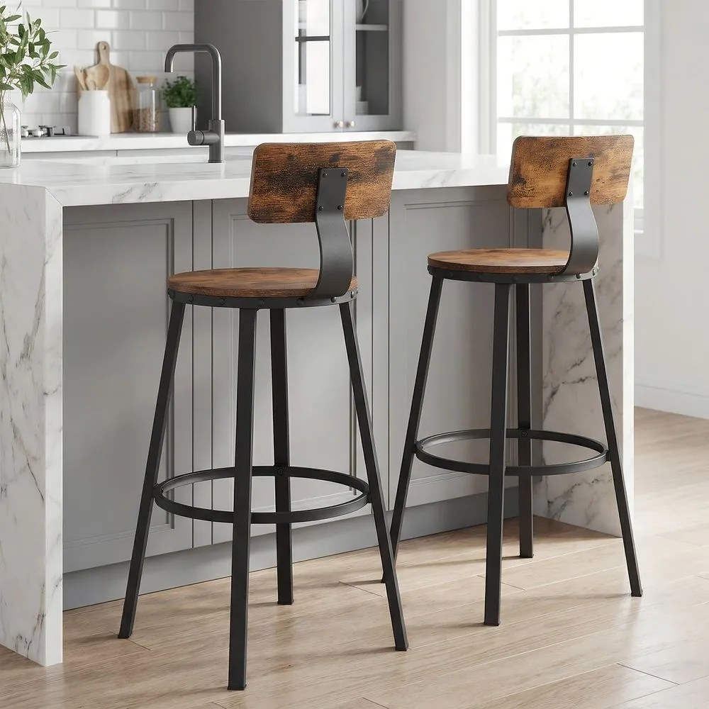 Conjunto de 2 bancos de bar 54 x 99 cm com design industrial castanho vintage-preto