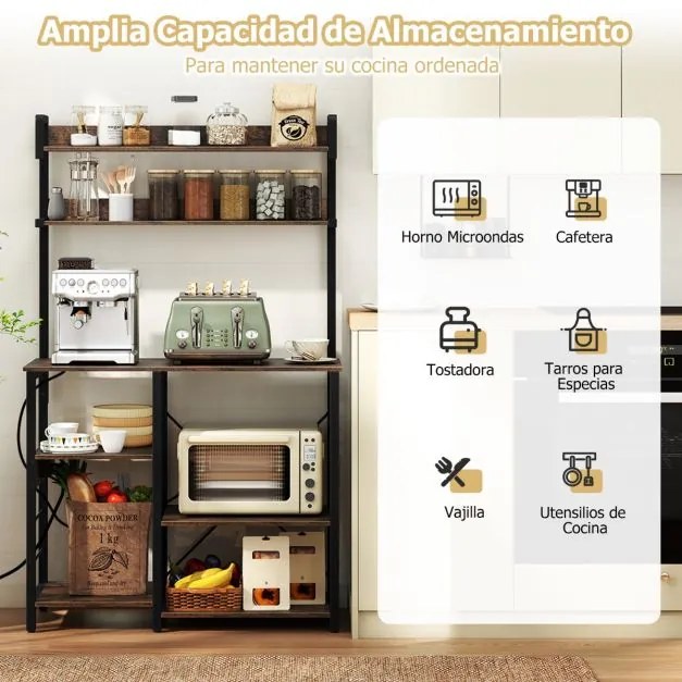 Armário Cozinha de 5 níveis com estação de carregamento, luzes LED RGB e controle remoto para cozinha 90 x 40,5 x 147 cm castanho