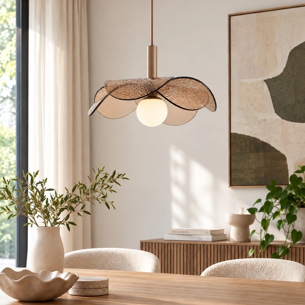 Candeeiro Pendente de Design Bronze Escuro com Vidro Âmbar - Kemner