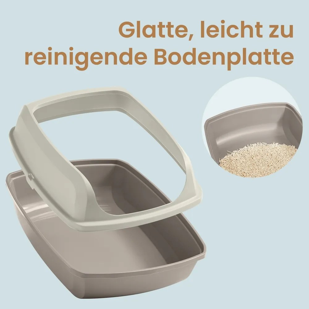 Caixa de areia para gatos com paredes laterais altas 50,5 x 37,5 x 19,5 cm, XL Bege