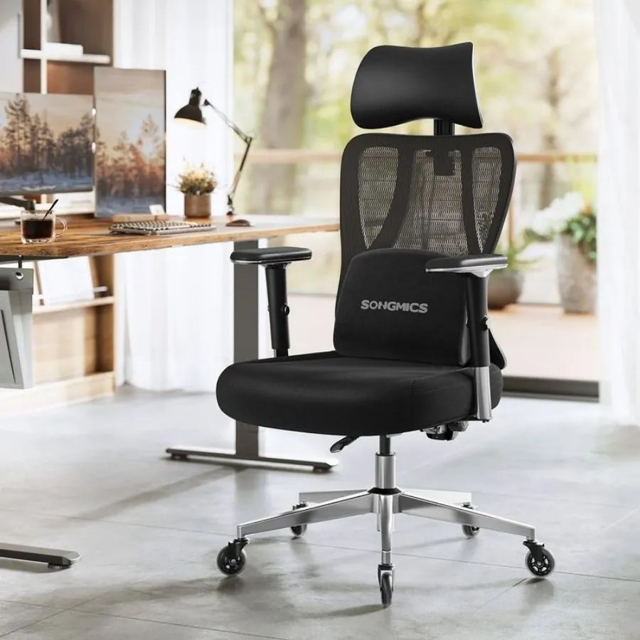 Cadeira de escritório ergonómica com apoio ajustável, preto