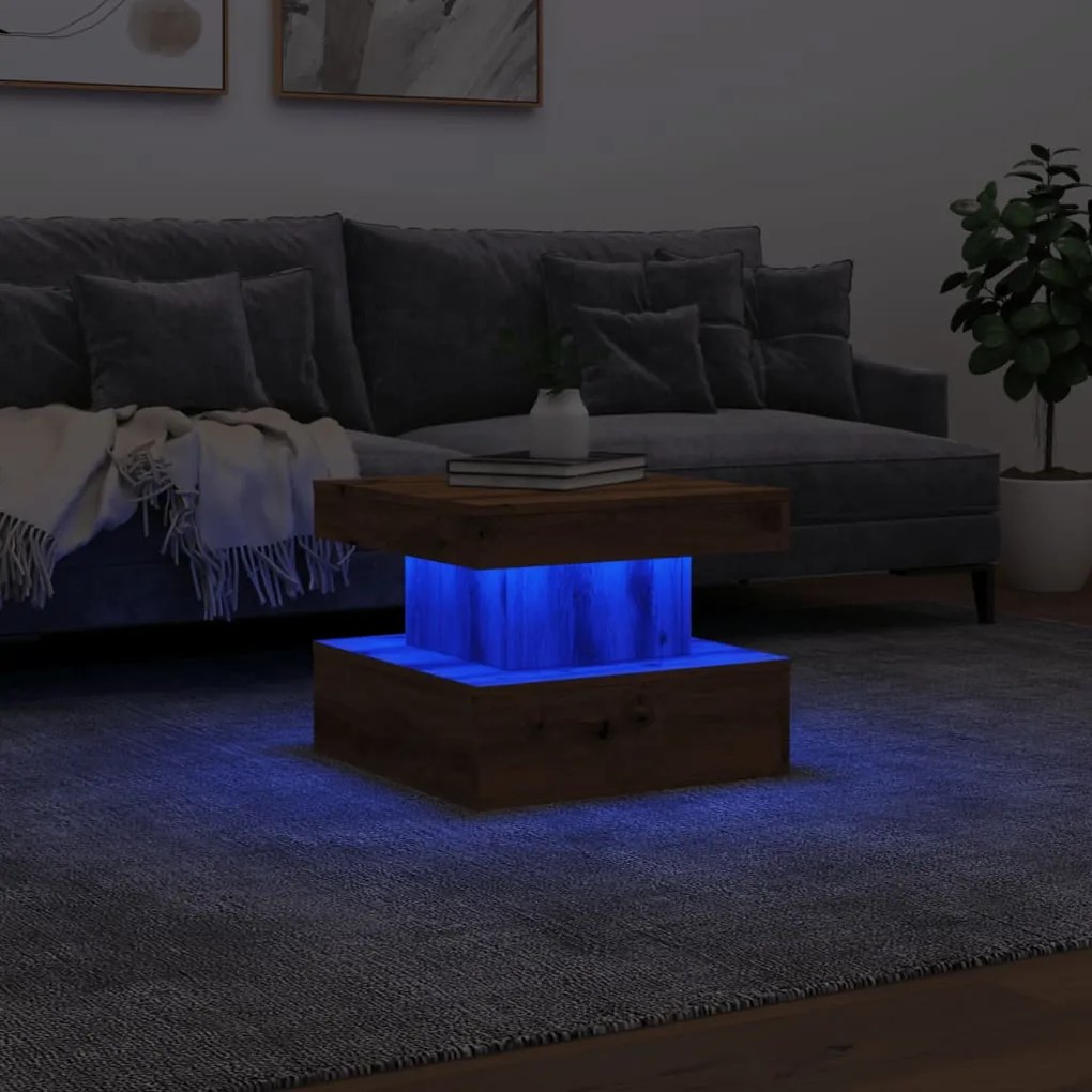 Mesa de centro com luzes LED 50x50x40 cm carvalho artisiano