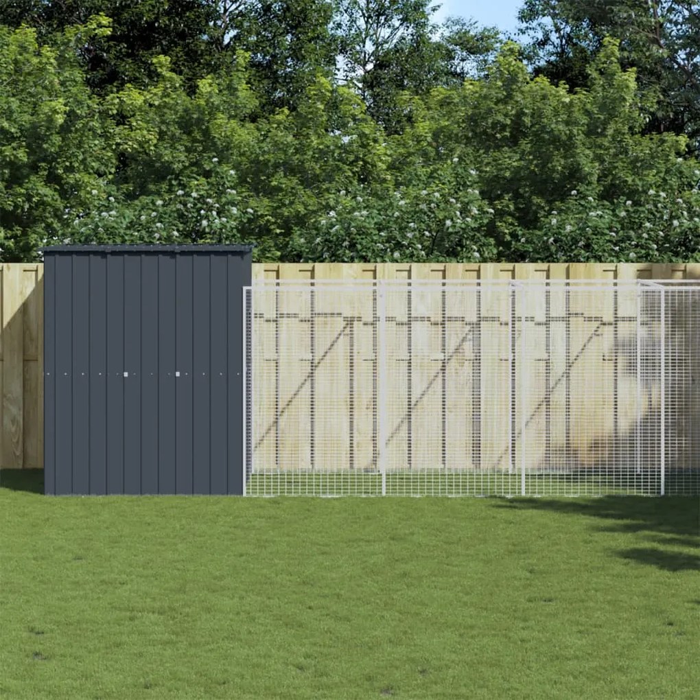 vidaXL Casota p/ cães c/ parque 165x659x181 cm aço galvaniz. antracite