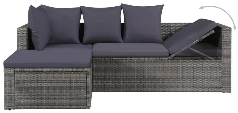 4 pcs conjunto lounge de jardim c/ almofadões vime PE cinzento