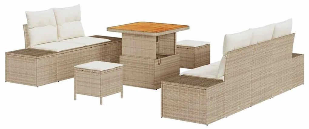 Conjunto de Sofá de Jardim com 8 Peças e Almofadas Bege em Rattan Sint