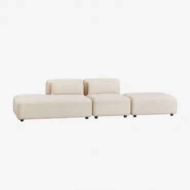 Sofá Modular De 2 Peças Com Chaise Longue À Esquerda E Puff Fogler Linho Veludo Bege Linho - Sklum