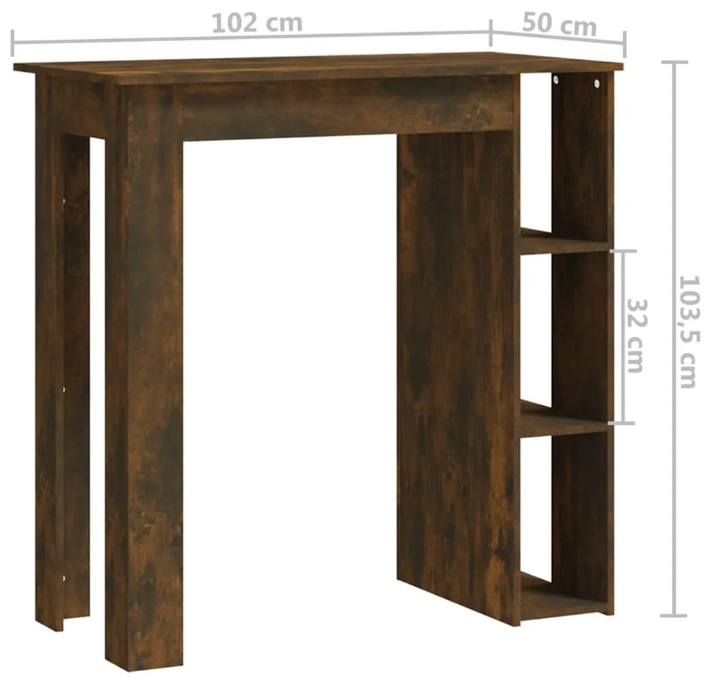 Mesa de bar c/ prateleiras derivados de madeira carvalho fumado
