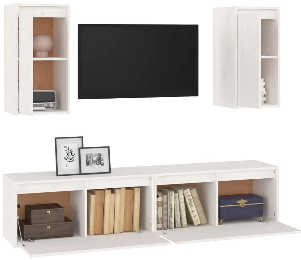 Móveis de TV 4 pcs madeira de pinho maciça branco