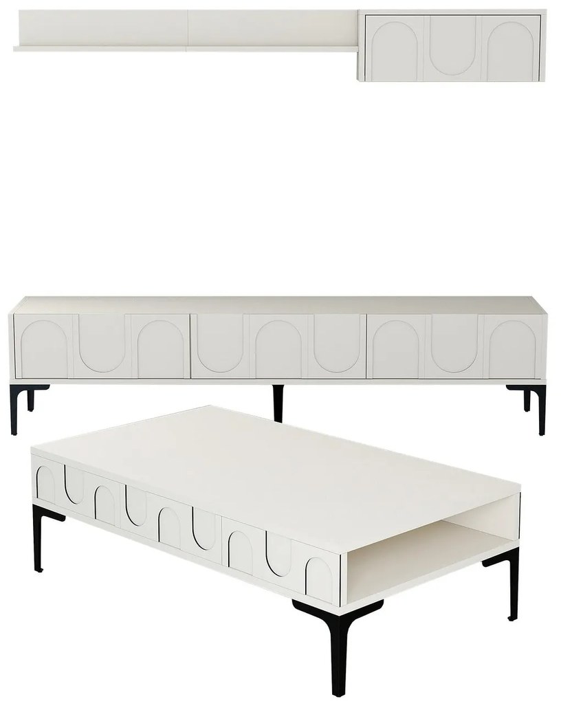 **** Conjunto de Mobiliário de Sala de Estar Lyon – Creme e Preto – Di