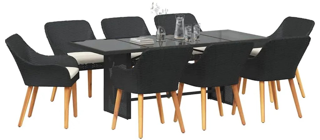 Conjunto de Jantar de Jardim 9 Peças Preto em Rattan Sintético