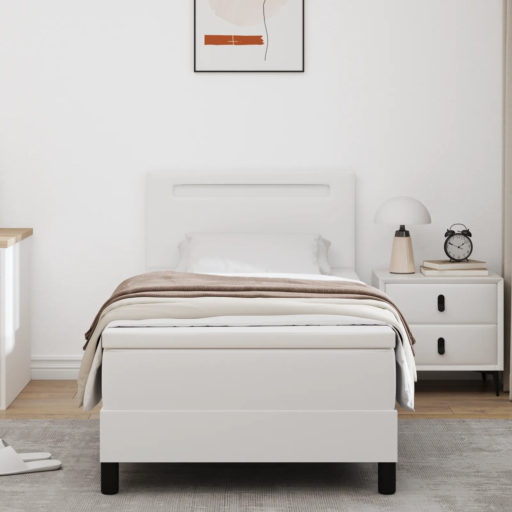 Cama Box Spring vidaXL com colchão Branca Solteiro Couro Sintético