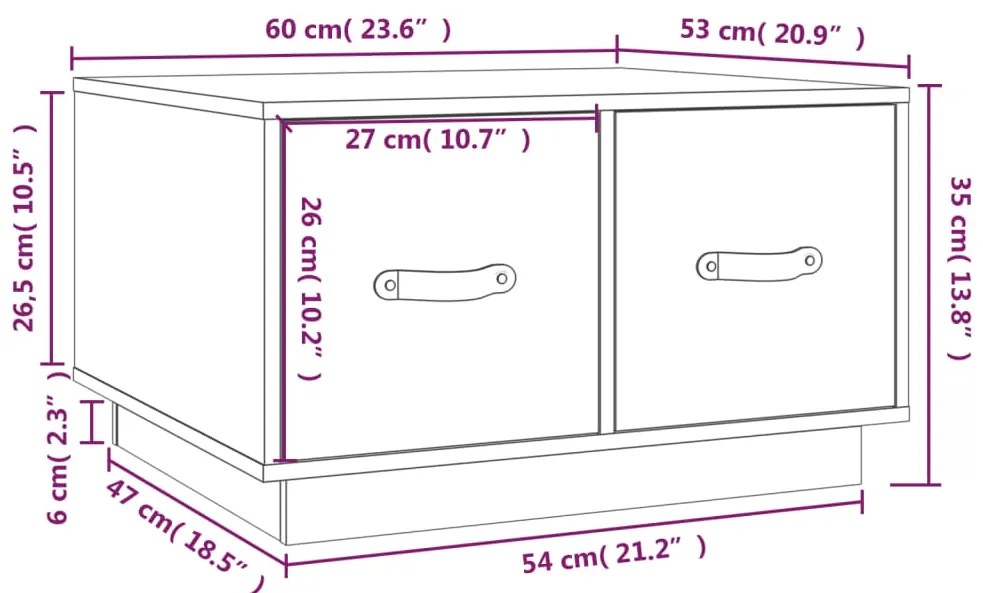 Mesa de centro 60x53x35 cm pinho maciço cinza