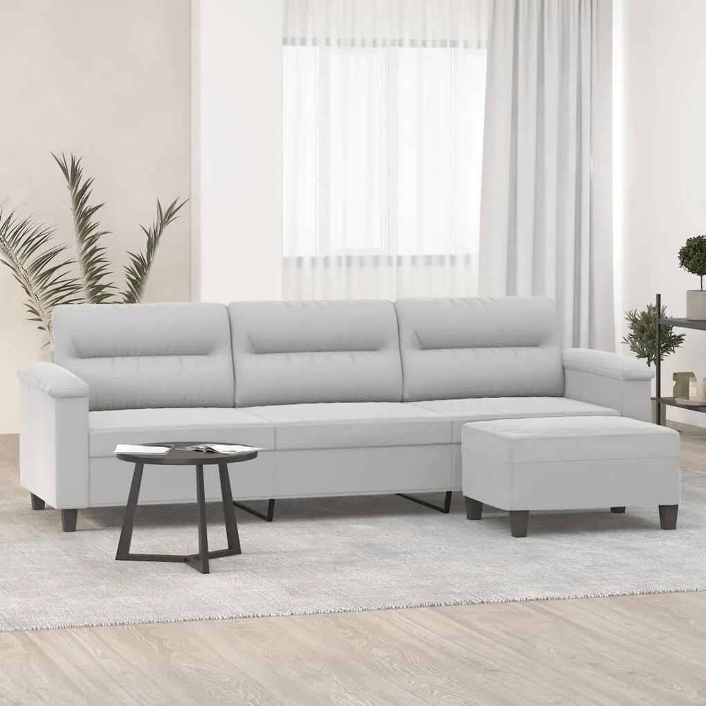 Sofá 3 lugares+apoio de pés 210cm tecido microfibra cinza-claro